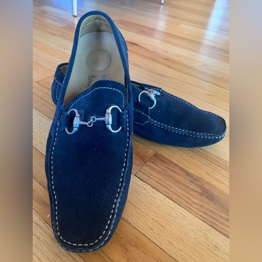 Neiman Marcus Men’s leather suede loafers. Dark Blue/Navy. 10M. With Box - Picture 3 of 12